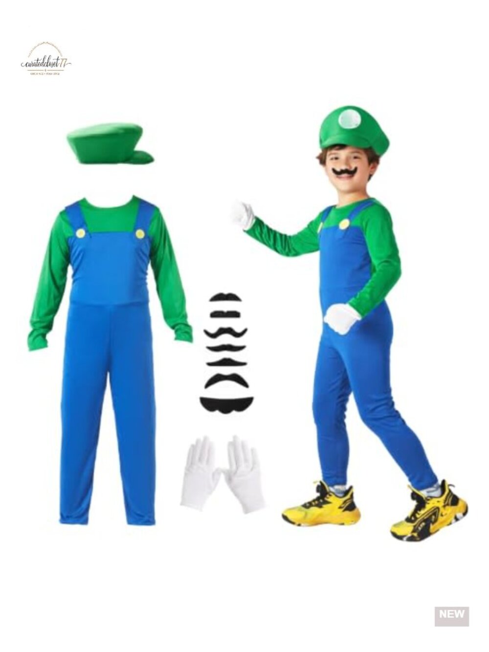 Kids Boys Halloween Costume Set Jumpsuit with Gloves Hat Mustache